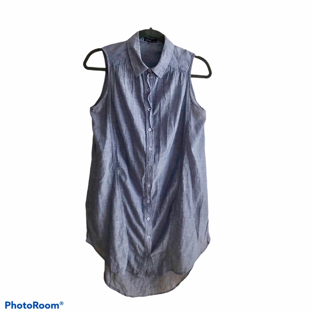 Love blue button front hi lo dress, medium